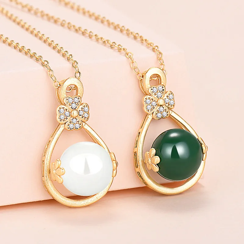 

New 2022 Designer Necklace Gold Craft Retro Court Jade Pendant Accessories Clavicle Chain