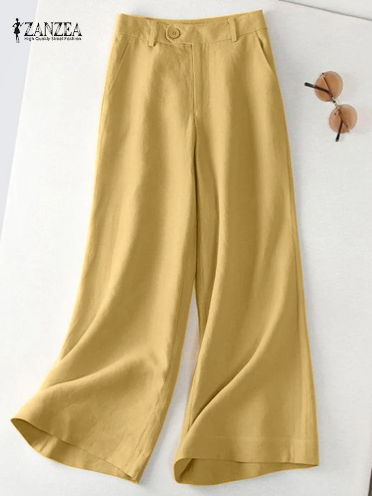 

Summer Ankle Length Pockets Cotton Loose Straight Trousers ZANZEA Women Solid Color Pants Fashion Casual Elegant Holiday Pant