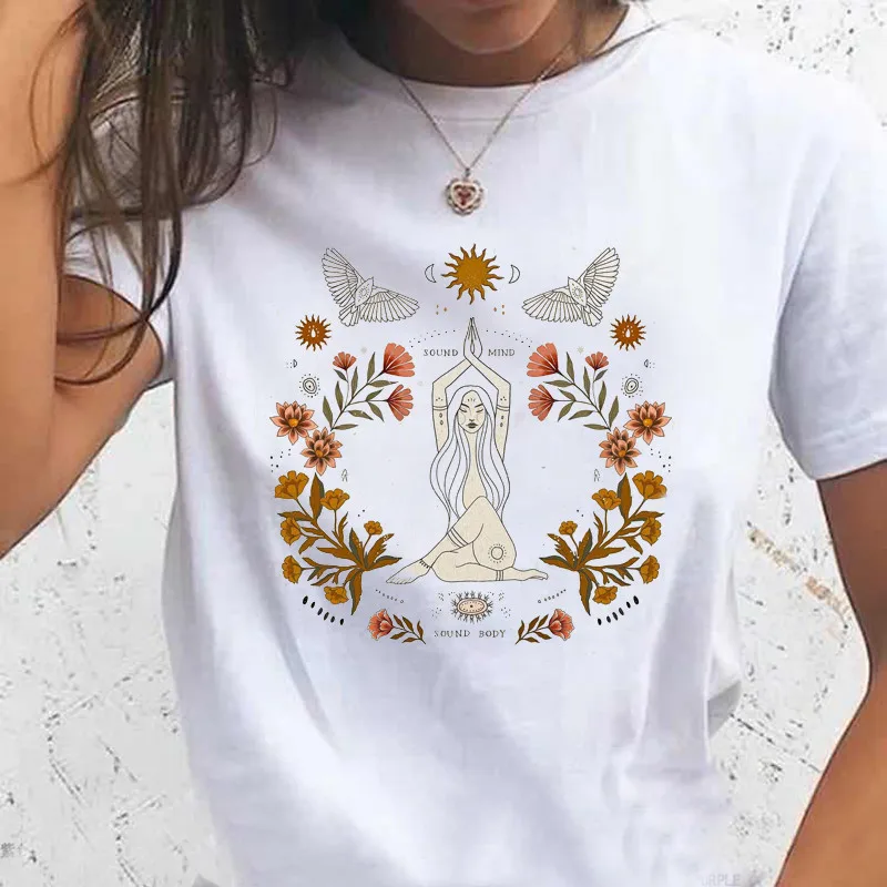 

Tattoo designs Moon Lotus flower Art Print Female T-shirt Vestidos Pop Graphic Gym Cool T Shirts Women Vintage Beautiful Tshirt