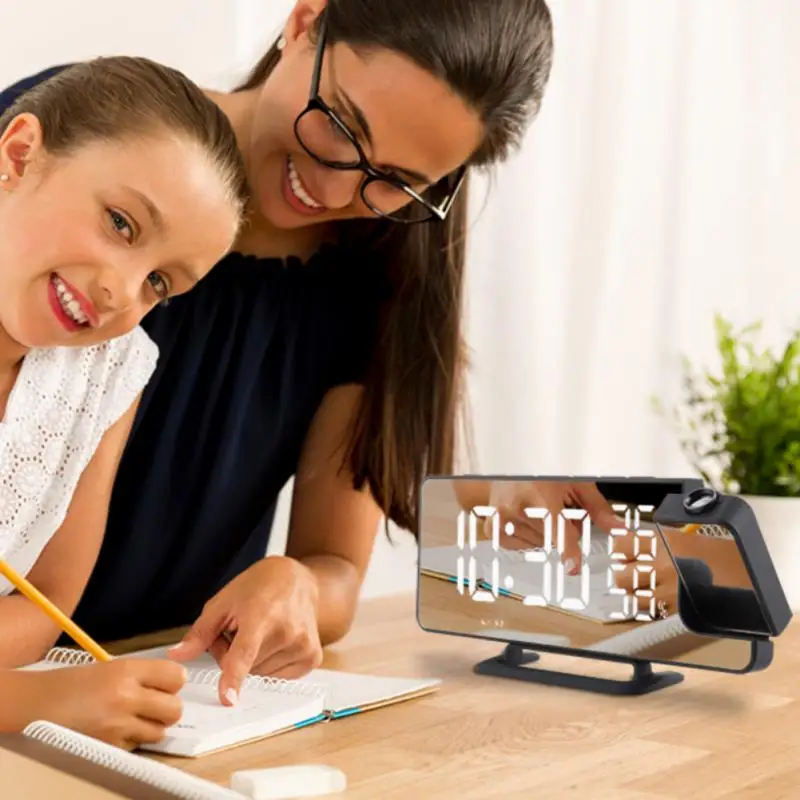 

TS-9210 Digital Mirror Projection Alarm With Temperature Humidity Display Electronic Projector Clock FM Radio Desk Table Clock