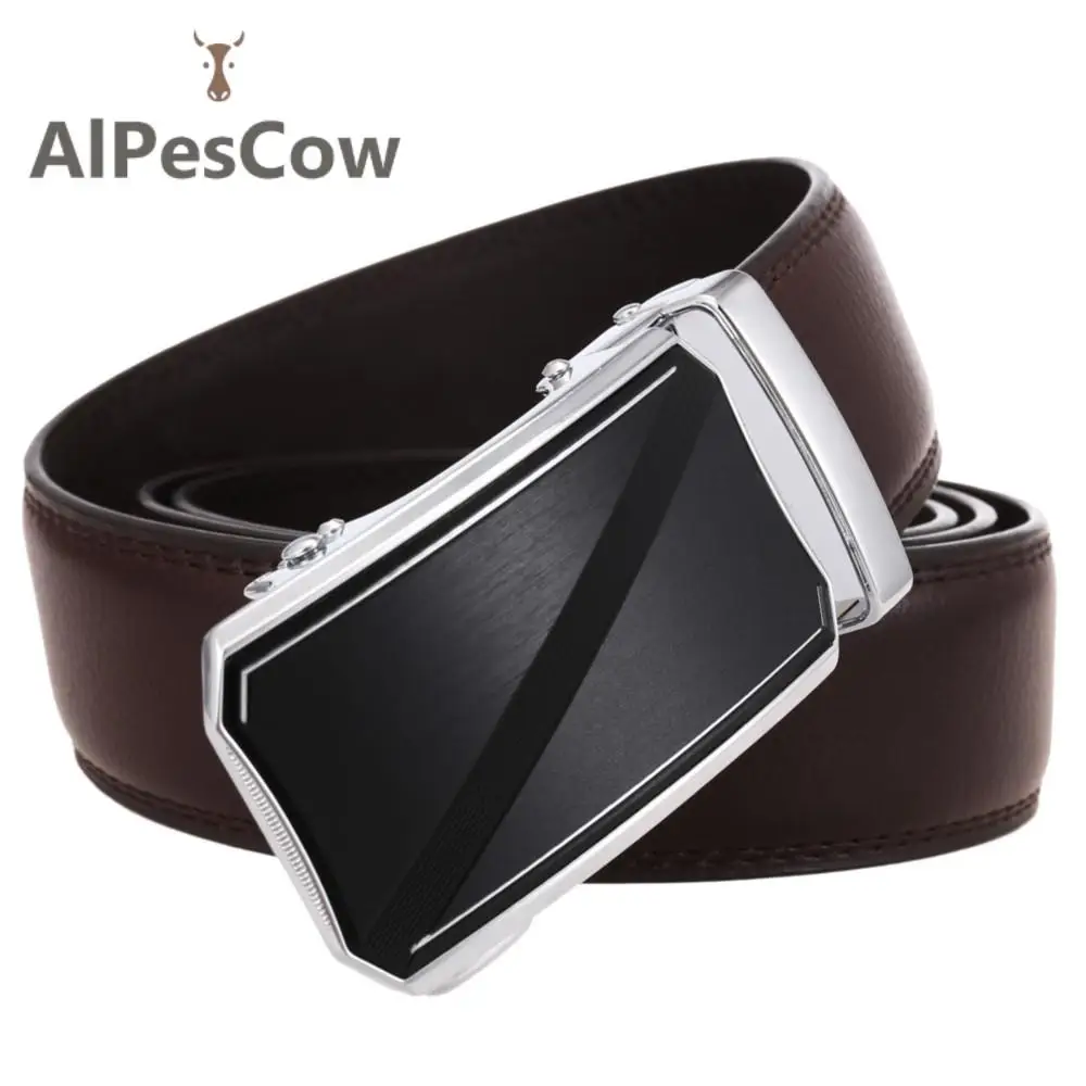 

100% Alps Cowhide Ratchet Belt for Men Genuine Leather Waist Strap Men's Jeans Luxury Designer Automatic Buckle Belts Male