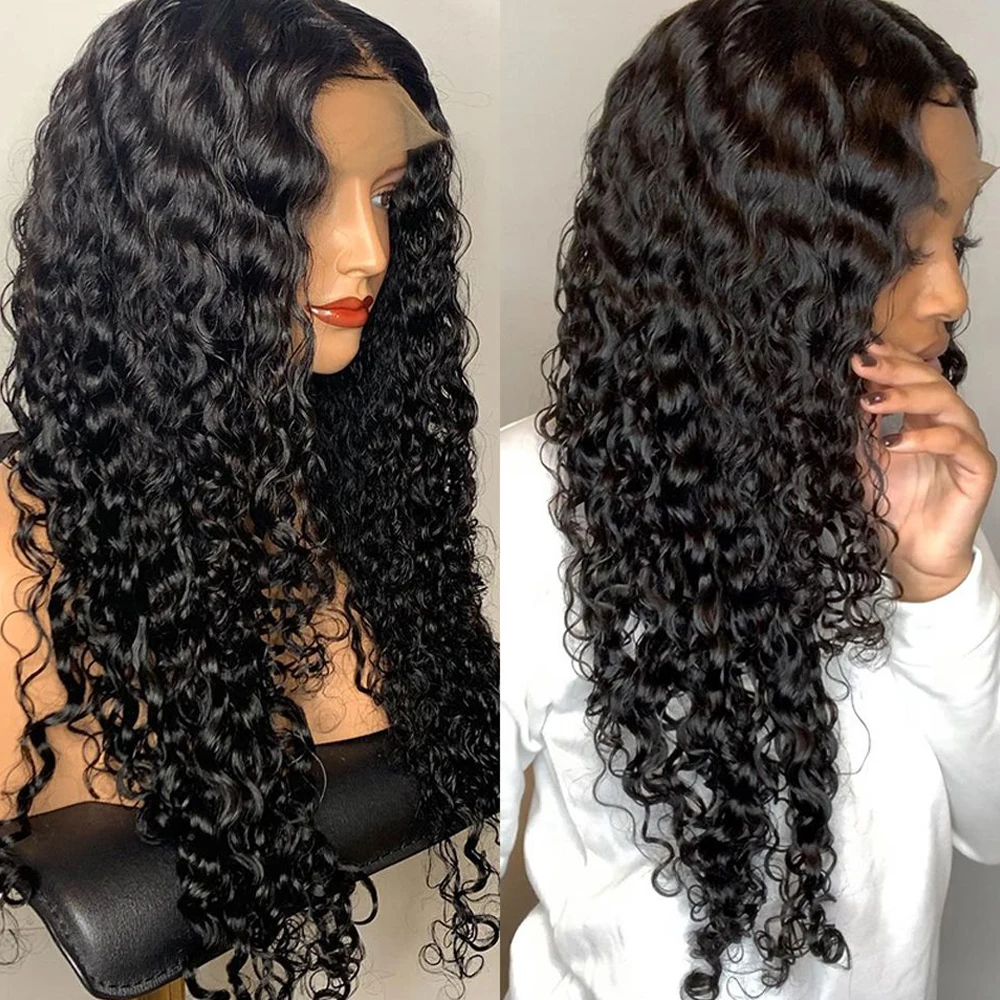 

Water Wave T Part Lace Front Wig Human Hair Transparent Lace Frontal Wig Mongolian Curly Human Hair Wigs For Women Natural