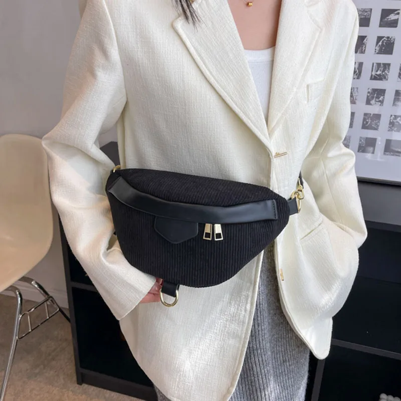 Corduroy Women's Popular Chest Bag Soft Casual Waistpack Multi-function Versatile Single Shoulder Crossbody Bag Portable Satchel