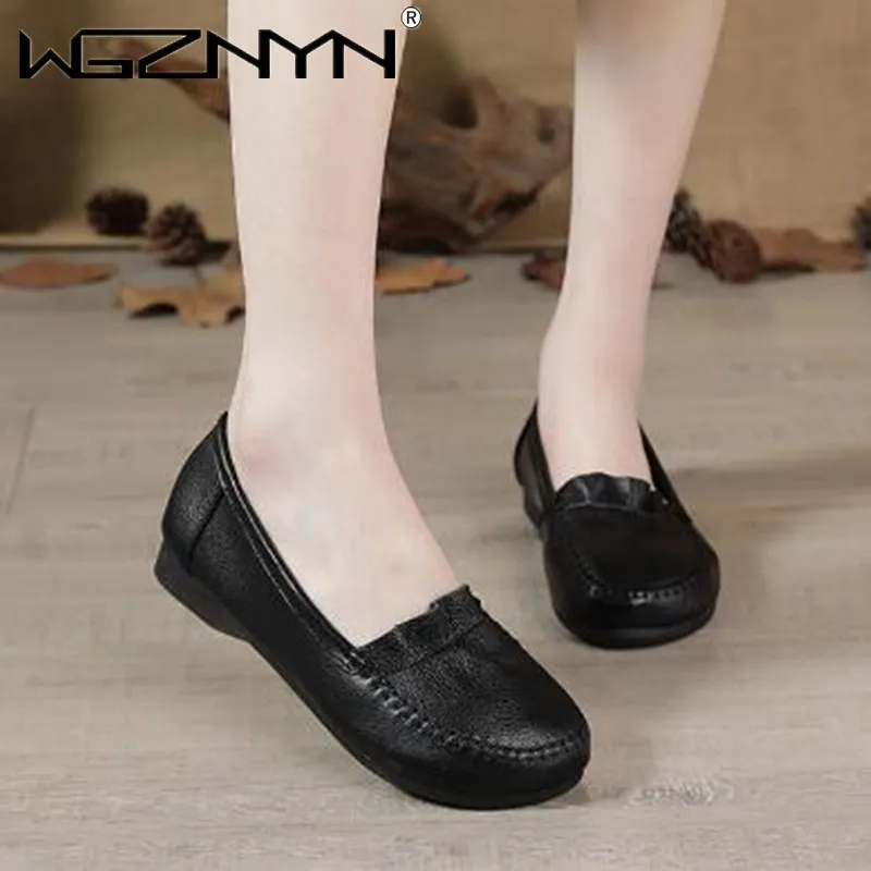 

2022 NEW Genuine PU Leather Women's Shoes All-match Sewing Pleated Women Breathable Comfortable Flats Shoes Handmade Retro Shoes