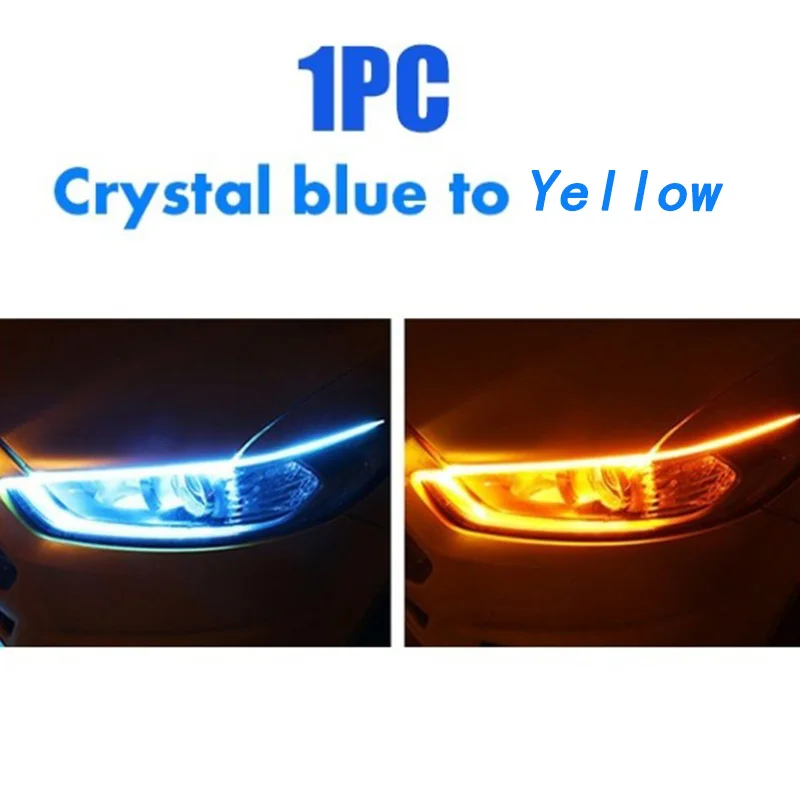 

1 шт. 12 В светодиодные DRL автомобильные дневные ходовые огни гибкие водонепроницаемые полосы авто фары белый указатель поворота желтые стоп-сигналы