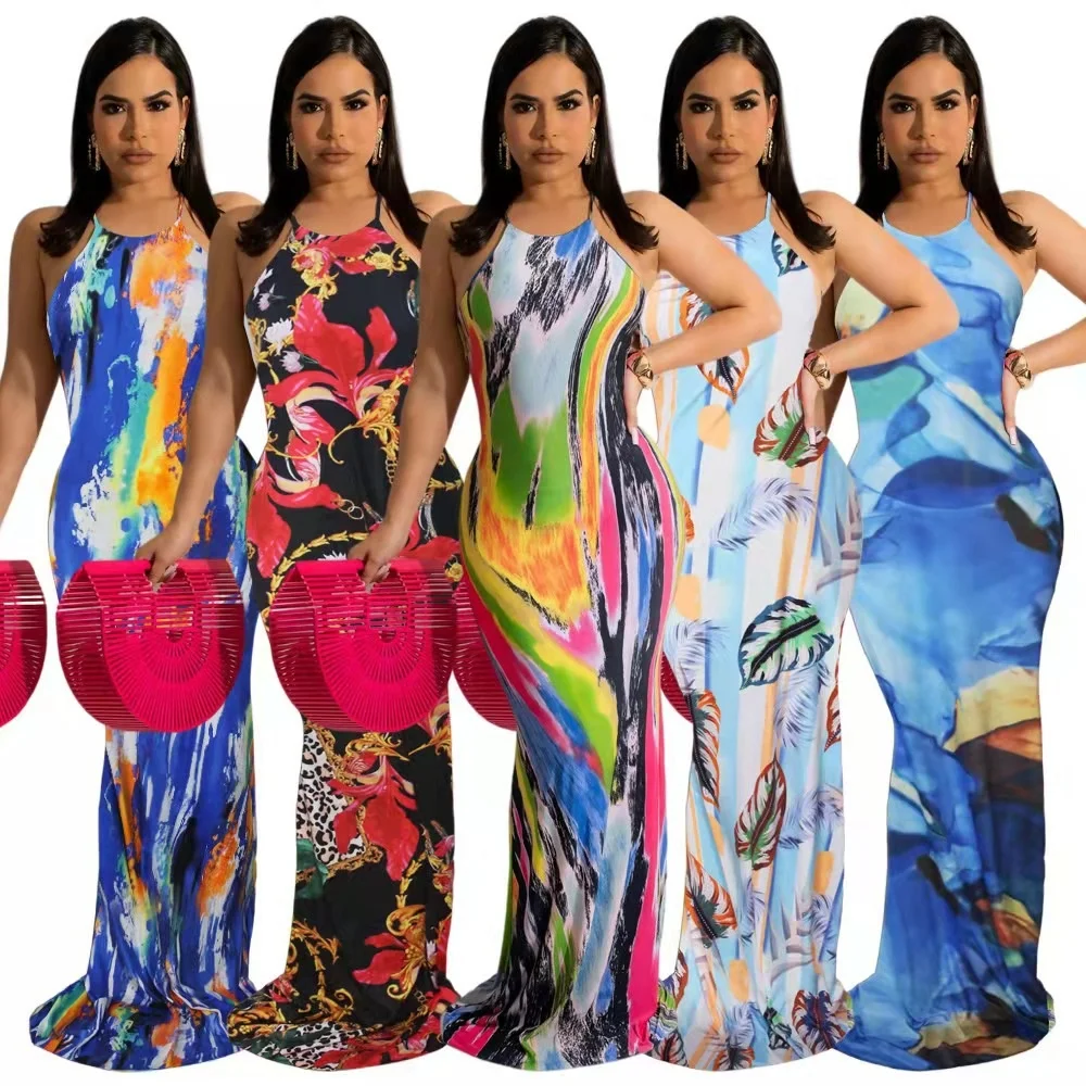 

2022 summer new suspender sexy elegant women's printed backless slim befree