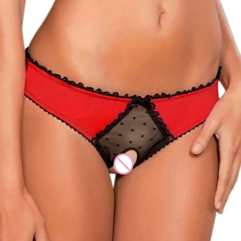 

Women's Panties Lace See-through Open Crotch briefs Sexy Bow Low Waist Thong Underwear Womens G-Strings Solid Color Underpants
