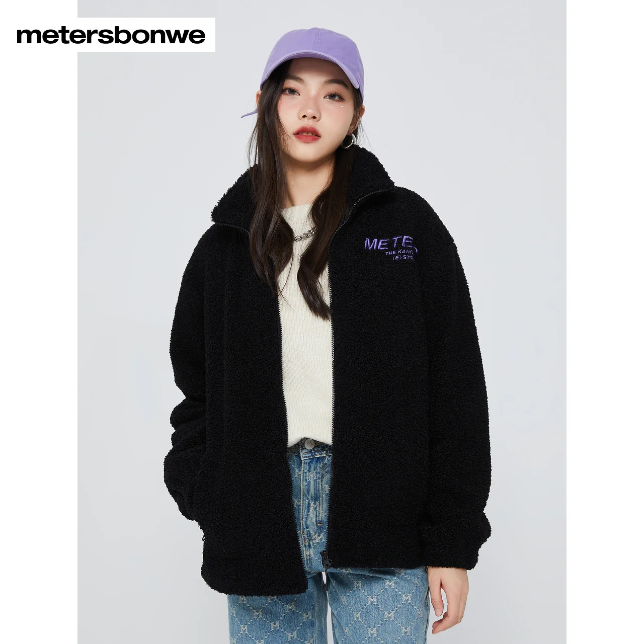 Metersbonwe 22 New Winter Women's Bright Velvet Stand Collar Jackets Solid Color Loose Warm Wear Fashion Trend Autumn Outwear