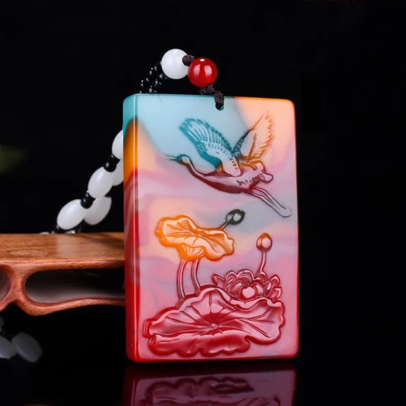 

Xinjiang Gobi Colorful Jade All The Way Lianke Pendants for Men and Women Pretty Lotus Crane Pendants