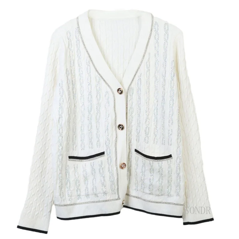 Женский трикотажный кардиган с V-образным вырезом свободный свитер в контрастную