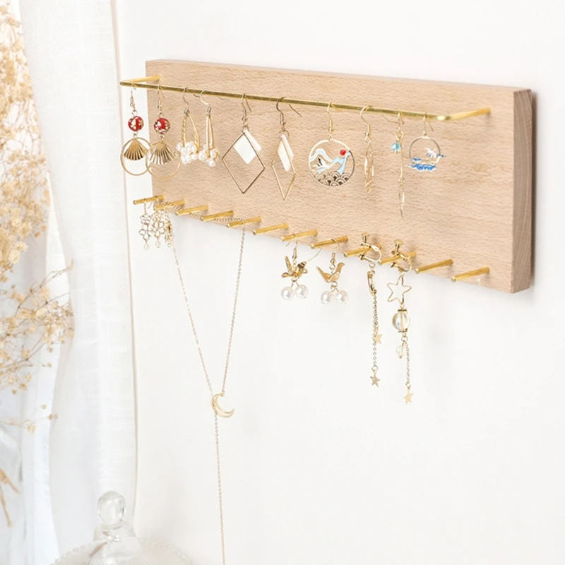

Wall Mounted Jewelry Organizer Display Wood Rack Hanger Earring Bracelet Necklace Hanging Holder