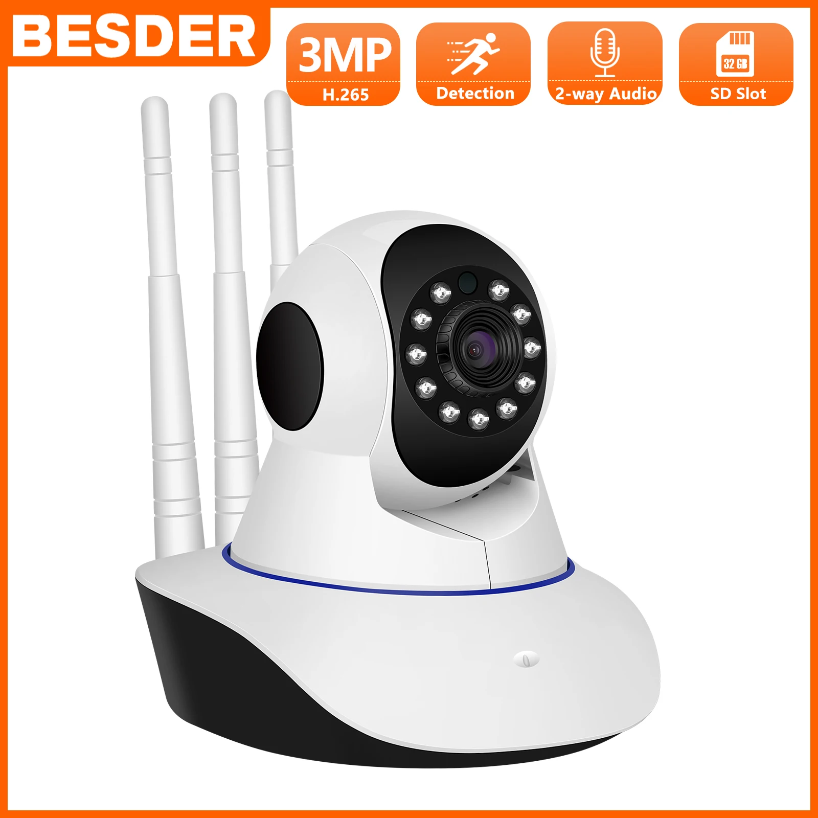 

IP-камера видеонаблюдения Full HD, 3 Мп, Wi-Fi, двустороннее аудио, датчик движения