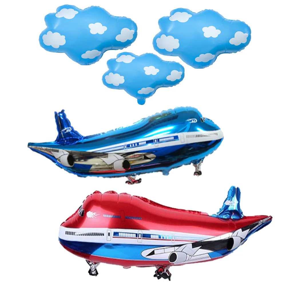 5Pcs/Set Large Airplane Helicopter Birthday Party Plane Foil Balloon Blue Sky White Clouds Themed Kids Baby Shower Decorations