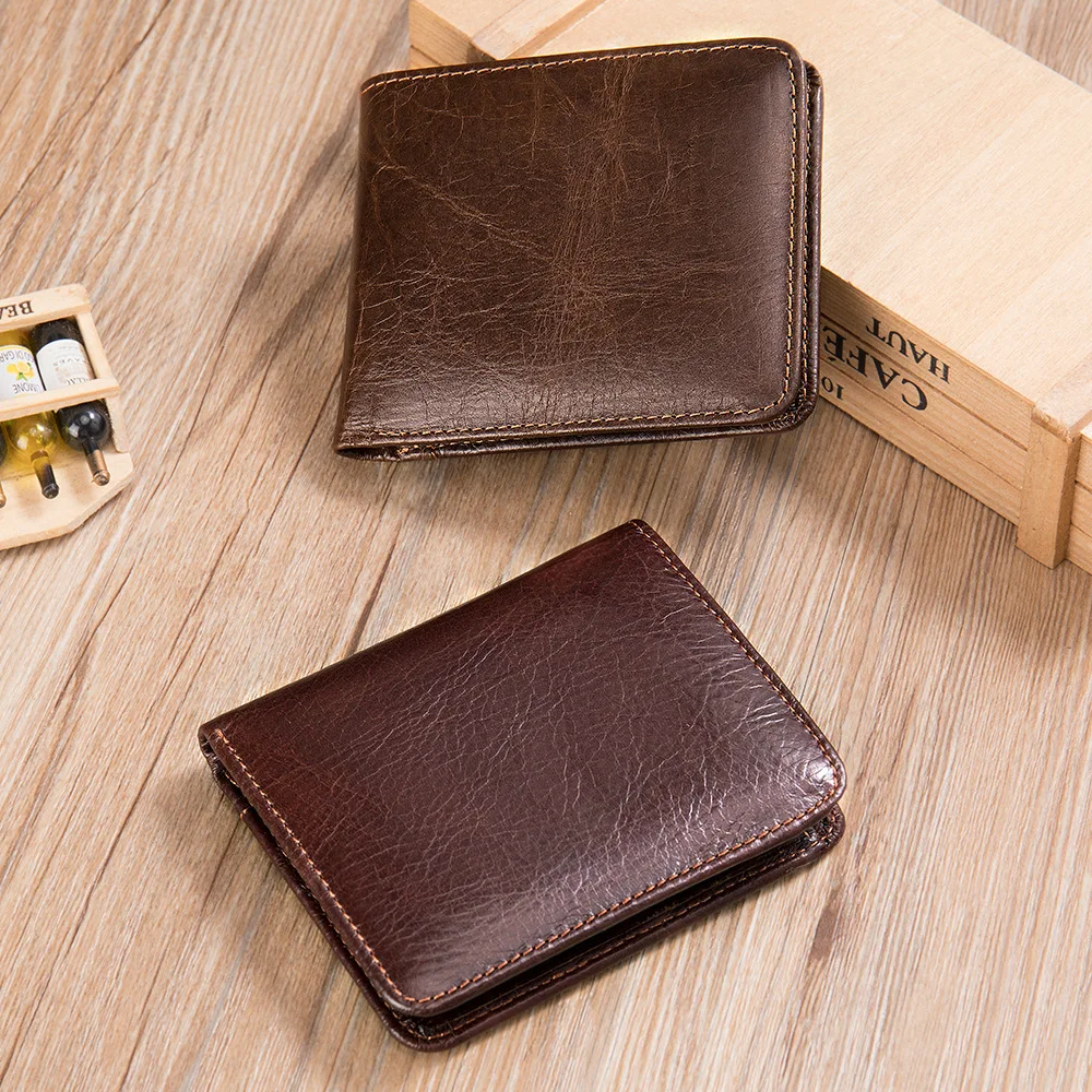 Casual Men's Wallet Short Retro Genuine Leather Wallets Men Money Bag Purse luxury brand Credit Card Holder Two-Fold Coin Purses