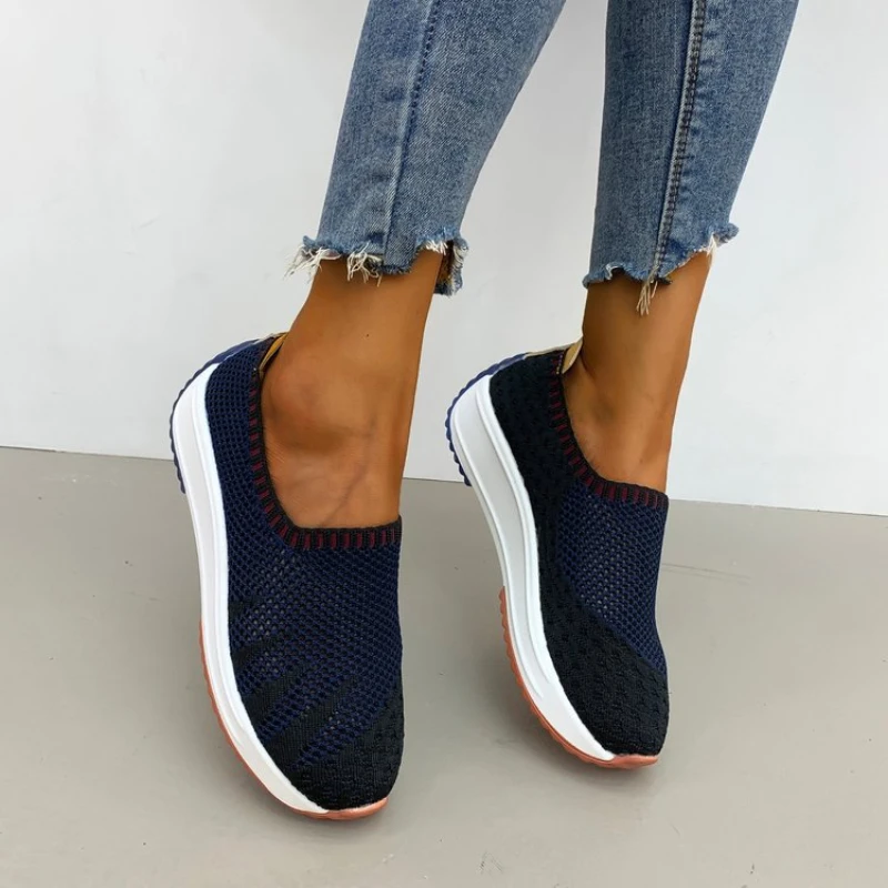 Flying Woven Shoes Summer New Breathable Single Shoes Wedge Sneakers Running Shoes Are Comfortable and Light Zapatos De Mujer