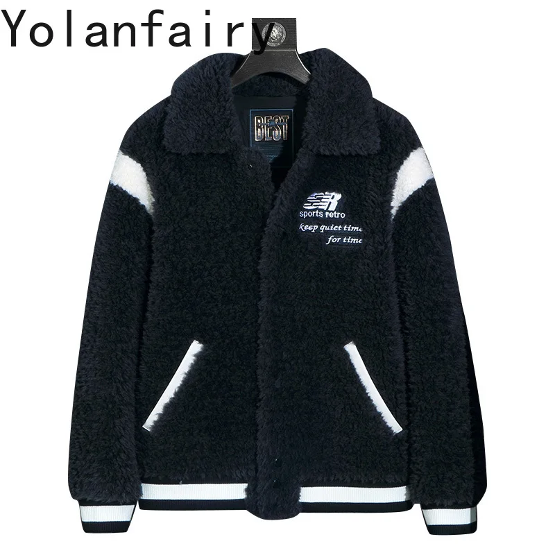 YOLANFARIY мужская дубленка теплая шерстяная куртка мужские короткие стильные шубы