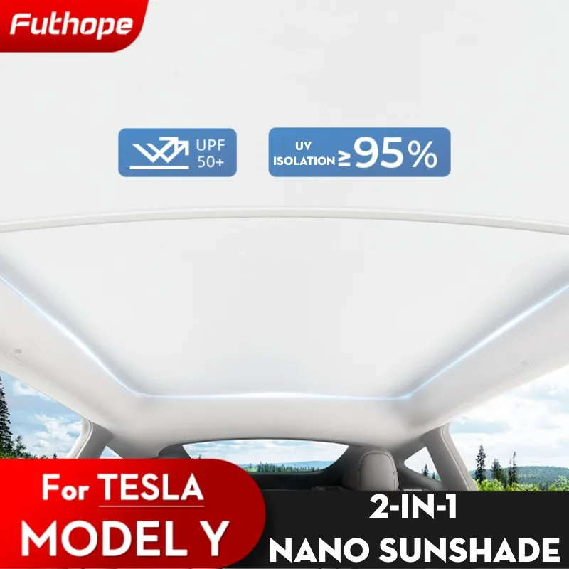 

Futhope ModelY Upgrade Buckle Split Sun Shades Glass Roof Sunshade For Tesla Model Y 2022 Front Rear Sunroof Windshield Skylight