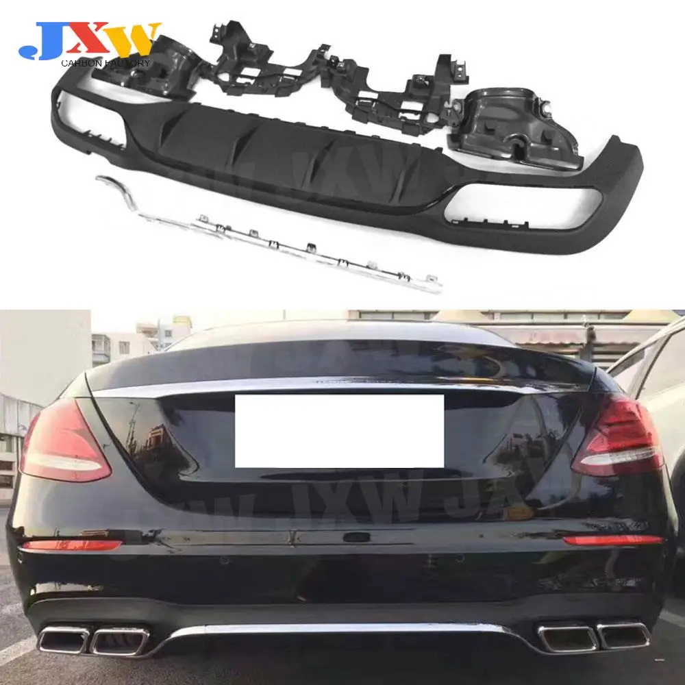 

ABS Gloss Black Car Rear Bumper Lip Diffuser with Exhaust Tips for Benz W213 E400 E43 E63 AMG Sport 2017-2019