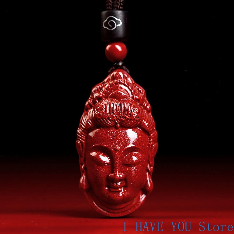 

Pure Natural Cinnabar Guanyin Head Buddha Head Pendant Necklace Pendant Jewelry Men's and Women's Jewelry Purple Gold Sand