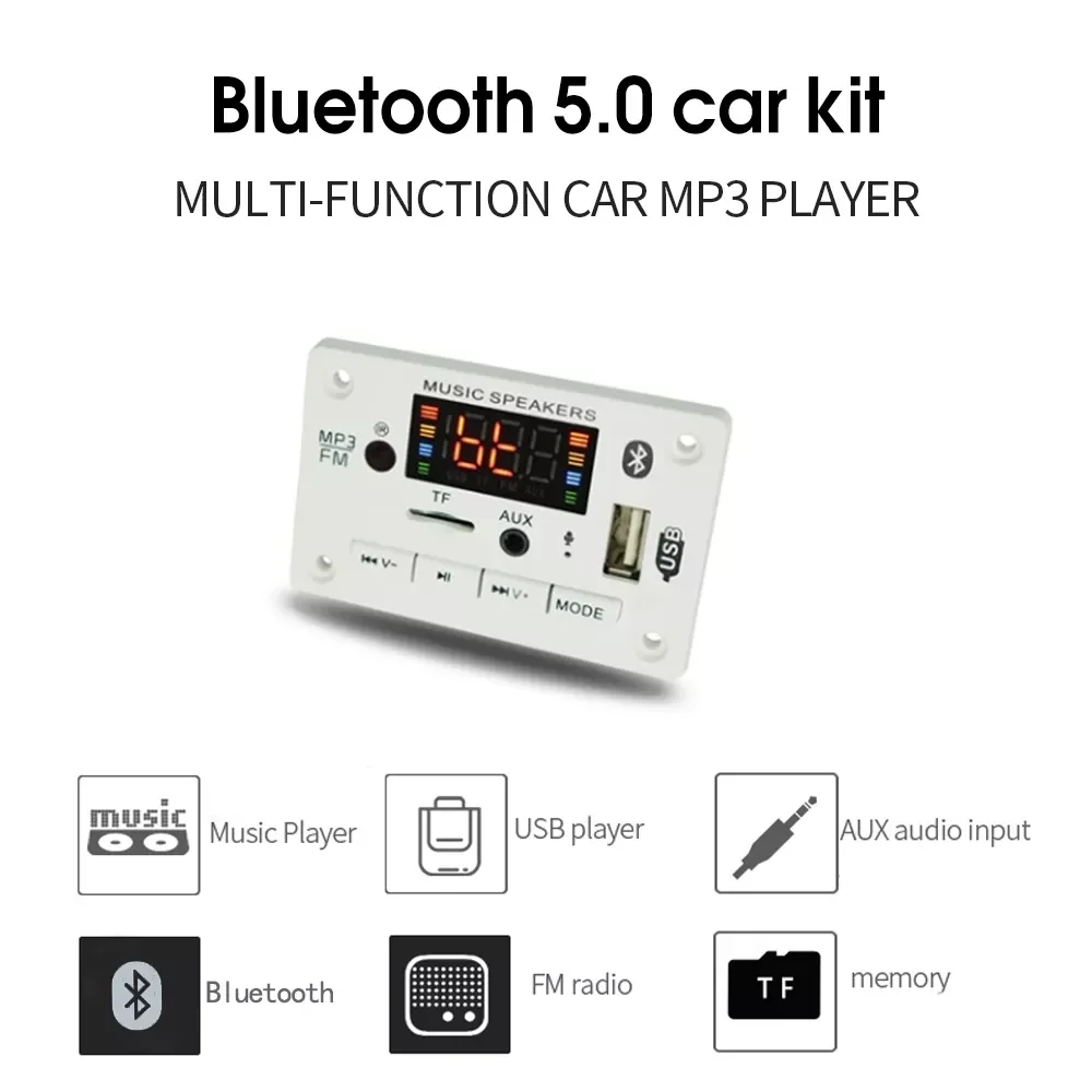 

Hands-free MP3 Player Decoder Board 5V 12V Bluetooth 5.0 Car FM Radio Module Support FM TF USB AUX Recorders