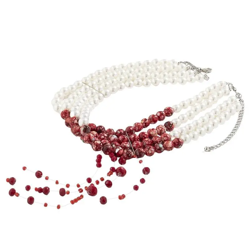 

Halloween Faux Pearl Blood Tiered Necklace Goth Jewellery Blood Drop Tassel Choker Women Grunge Rock Egirl Accessory Party Gifts