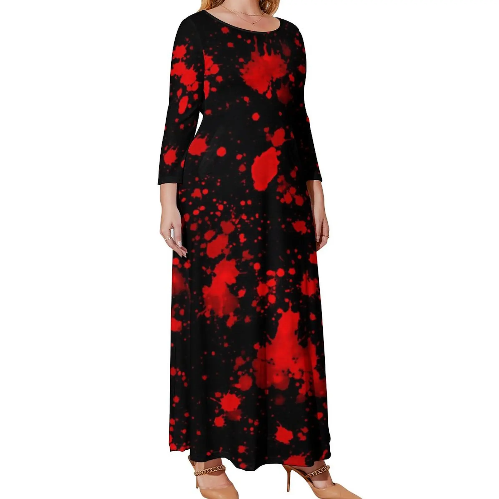 Red Paint Splatter Dress Artistic Splash Print Graphic Beach Dresses Streetwear Long Maxi Dress Elegant Clothes Plus Size 4XL