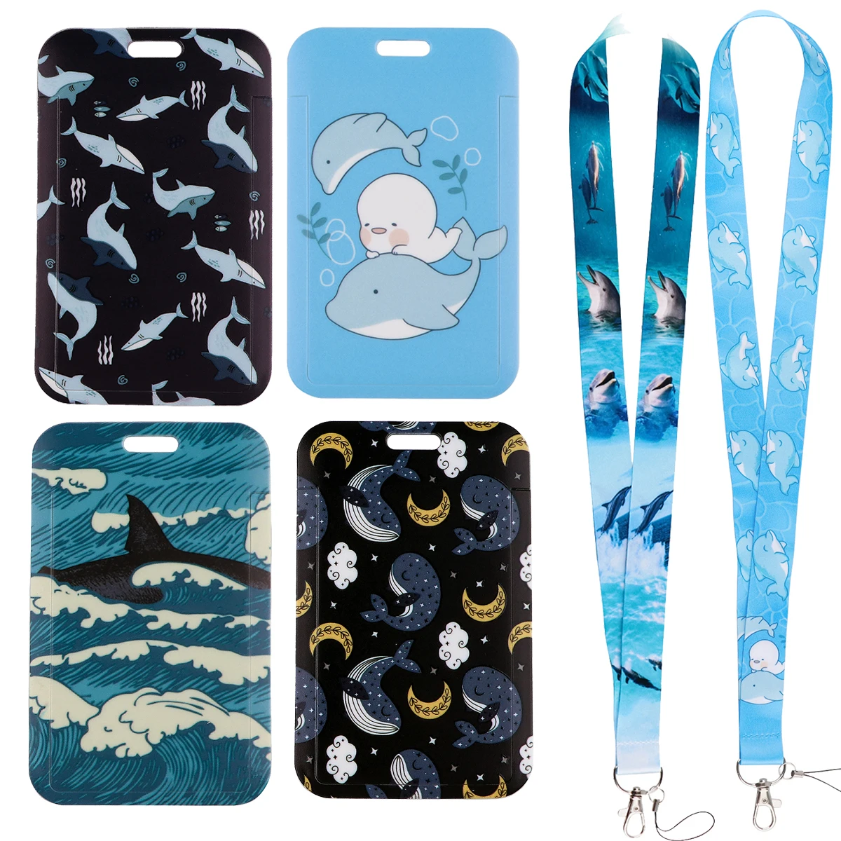 Blue Whale Credential Holder Cute Shark Dolphin Lanyard for Key Neck Strap Lanyards ID Badge Holder Keychain Hang Rope