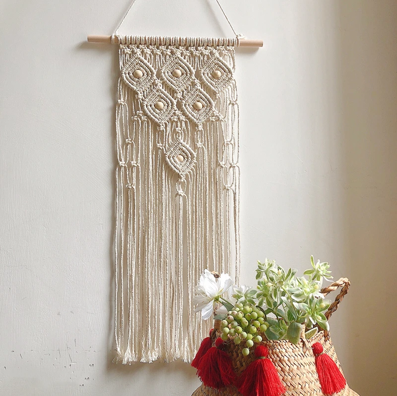 

Богемный Плетеный вручную макраме деревянные бусины кисточка гобелен скандинавский Декор Гостиная спальня настенный гобелен