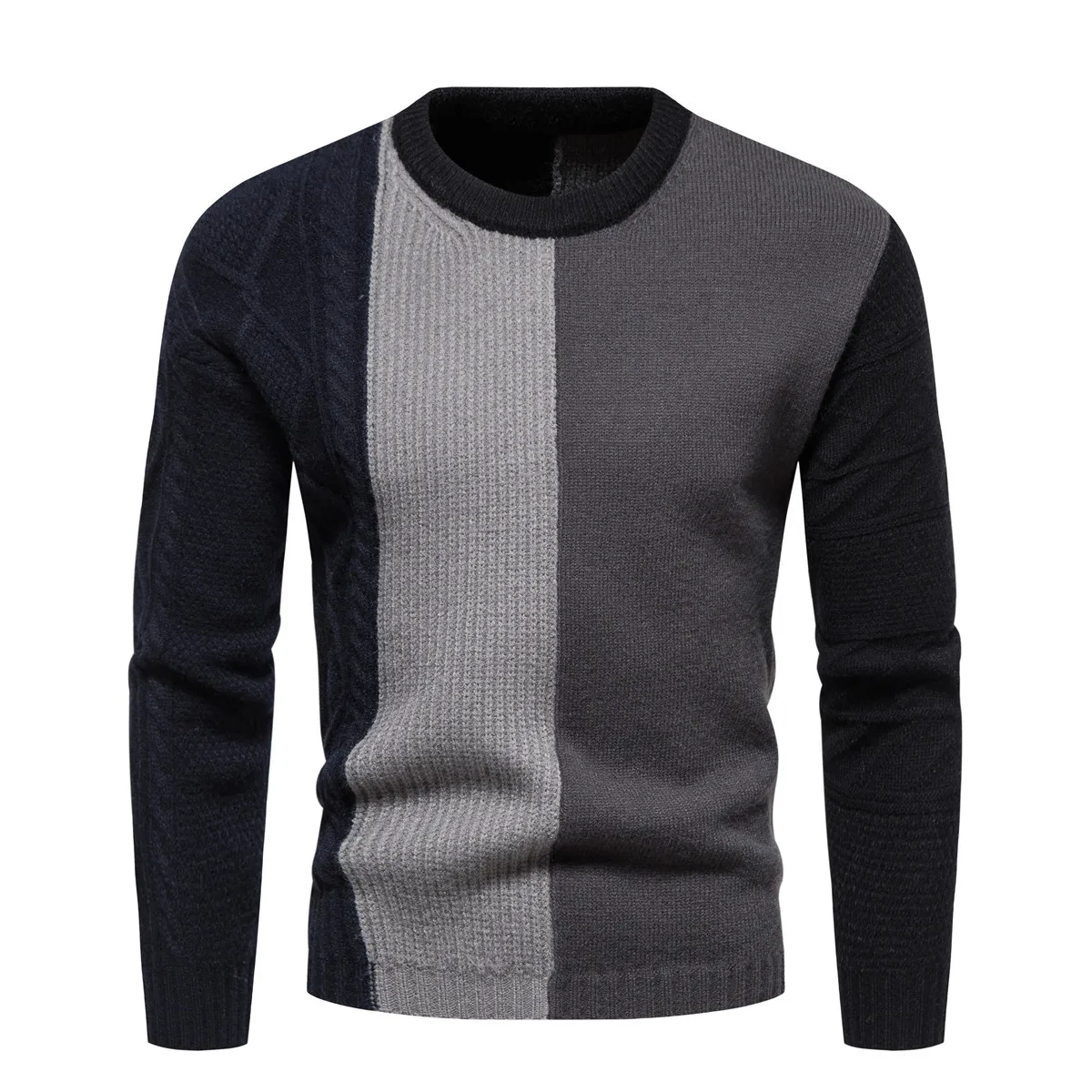 Autumn And Winter New Men's T-shirt Fashion Color-blocking Round Neck Slim Fit T-shirt Bottom Shirt