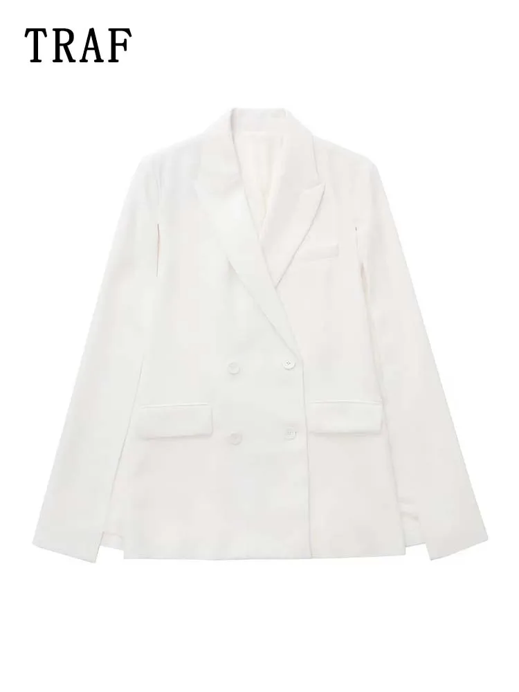 

TRAF 2023 Cape Blazer Woman Double Breasted Jacket Women Outfit Fashion Streetwear Female Blazer Long Sleeve Women Coat