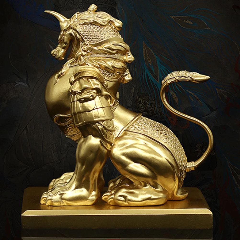 

Figurine Statuechinese Ornament Wealth Brass Resin Sculpture Auspicious Luck Good Kylin Tabletop Figurines Decor Guardian