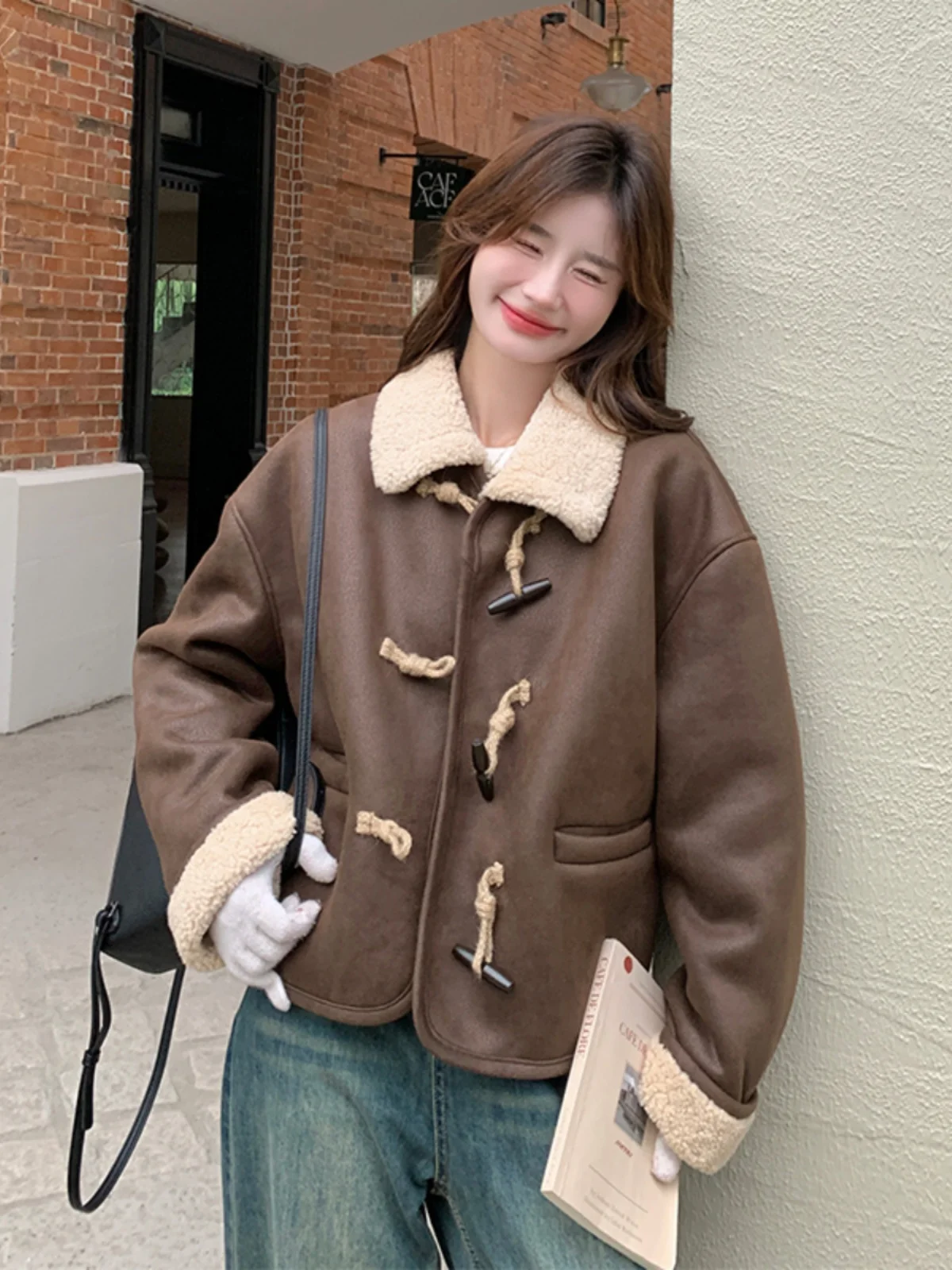 Меховая интегрированная верхняя одежда из овечьей шерсти оленьей кожи женская