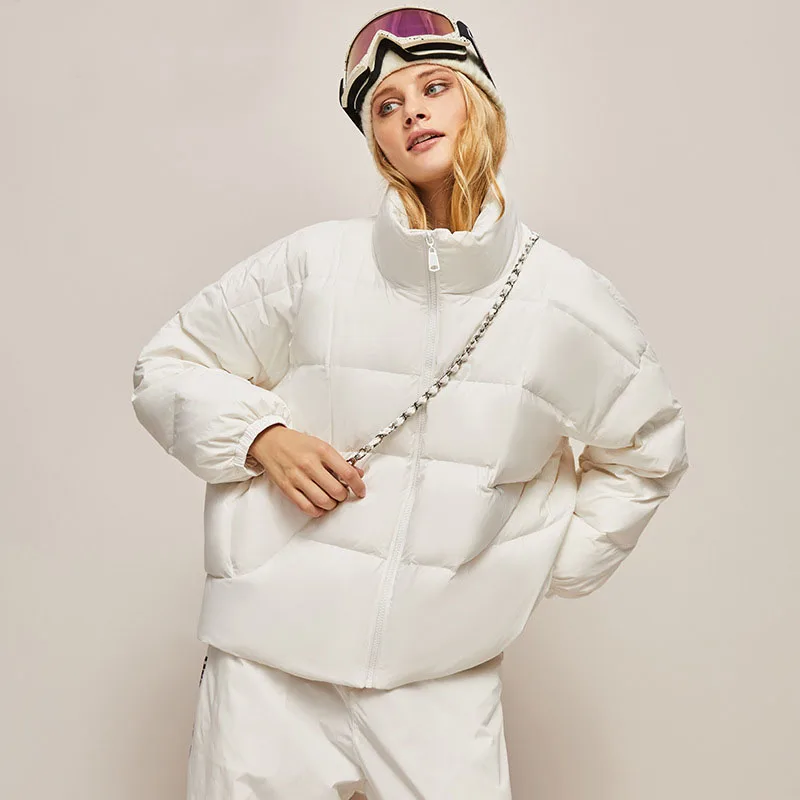 Short Down Jacket Women Winter Loose Basic Metal Chain All-match Girl Jackets Cold Resistance Durable White Duck Bread Soft Coat