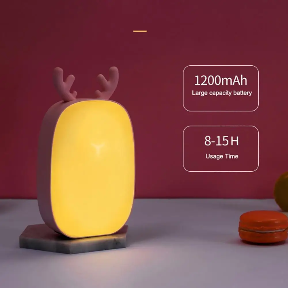 

Cute Cartoon Antler USB Rechargeable LED Night Light Eye Protection Reading Lamp Night Lights Lighting