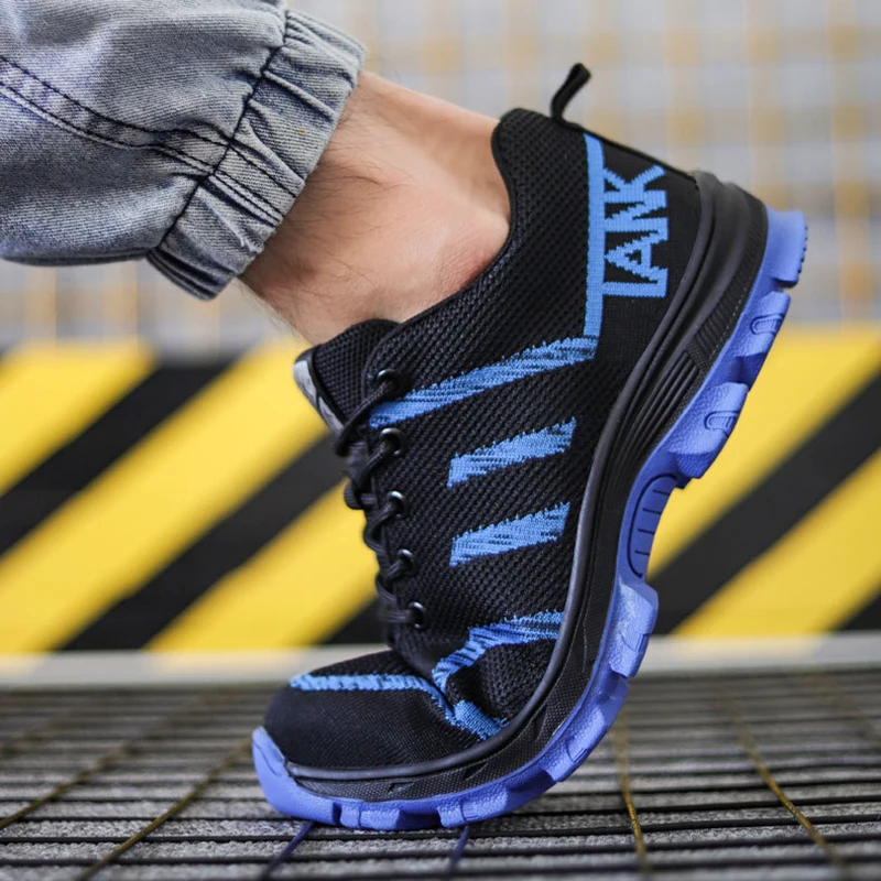 Мужские кроссовки со стальным носком вязаная защитная обувь однотонные дышащие