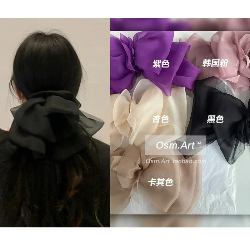 

South Korea Dongdaemun oversized silk yarn bow hairpin hairpin spring chuck flower temperament top clip hair accessories female