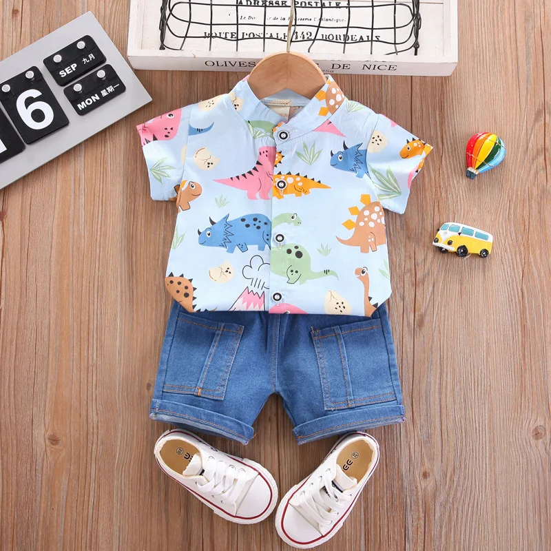 

Детский джентльменский костюм, элегантный повседневный костюм для дня рождения и свадьбы, рубашка и штаны с мультяшным рисунком для мальчи...