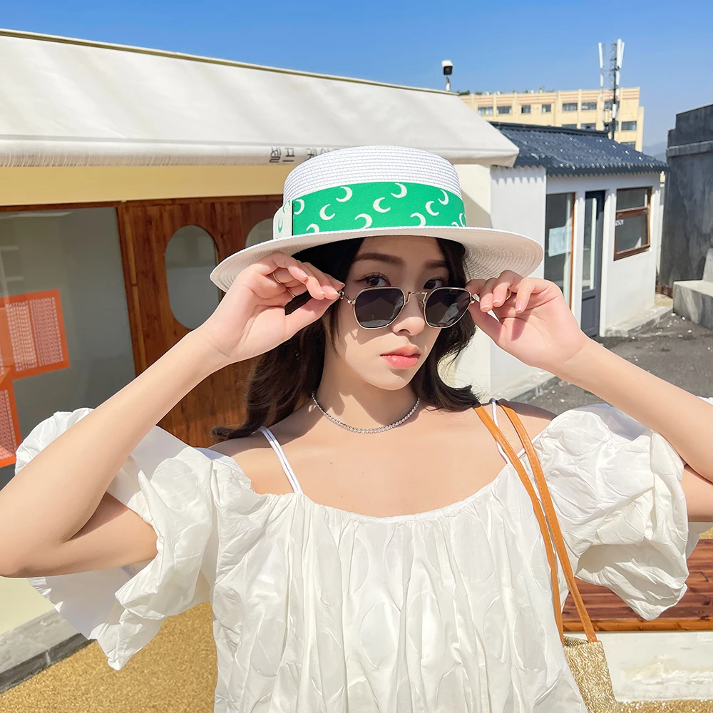 

Women's summer hat Women hat Straw hat Panama flat roof Cap BOW sun hats Hat surgical caps woman beach hats women moon sun cap