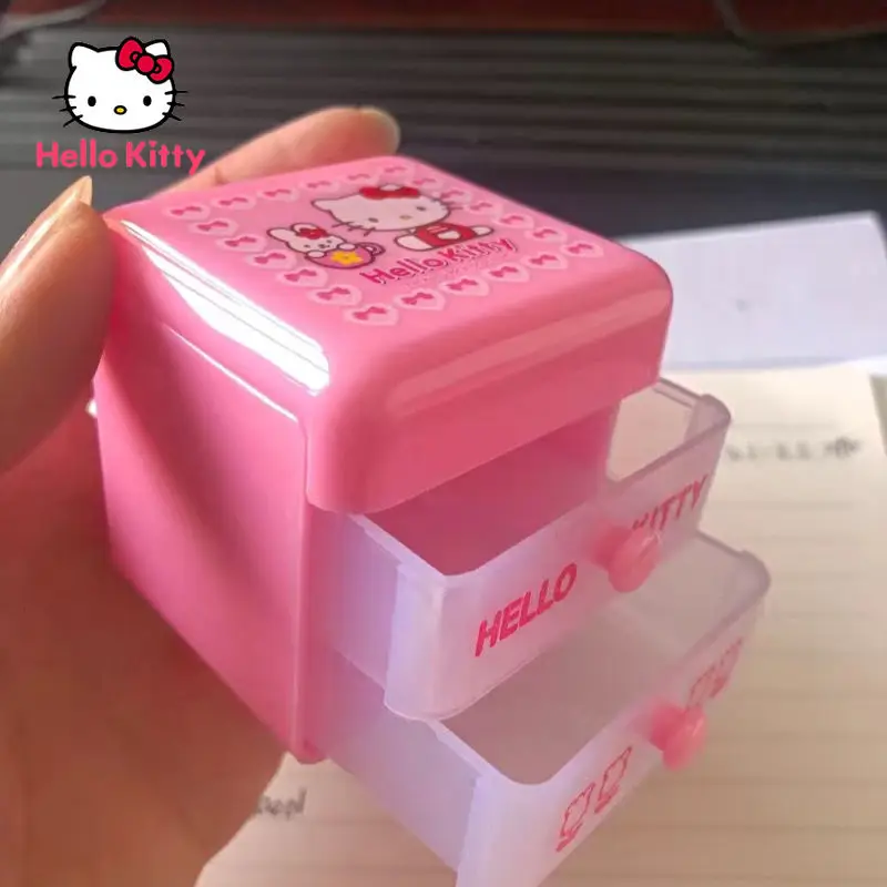 

Коробка для хранения ювелирных изделий Hello Kitty, многофункциональный двухуровневый ящик для хранения, мультяшный милый Контейнер для хранен...