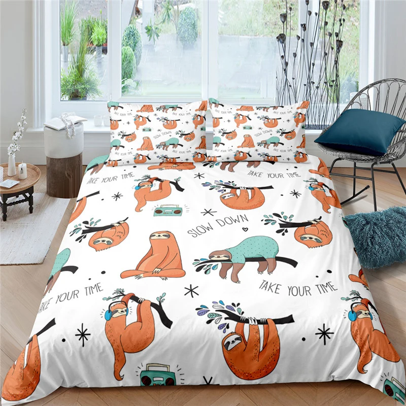 

Set Cute Fashion 3D Print Comforter Luxury Queen King Cartoon Sloth Bedding Single Size Duvet Cover Set Home Textile Decor Gift