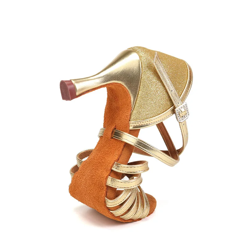 HROYL Dance Shoes for Women Latin Ballroom Tango Dancing Shoes Silver Gold for Female 5 CM 7 CM Salsa Indoor Sandals for Dancing