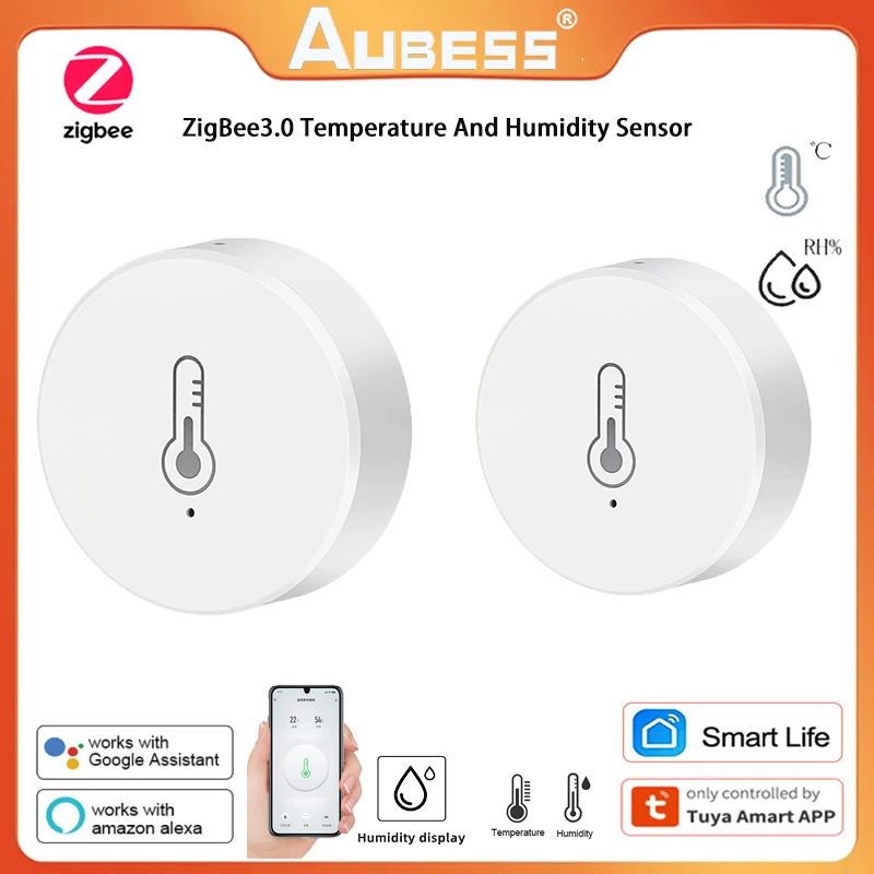 

Aubess Tuya ZigBee3.0 Temperature And Humidity Sensor APP Real Time Monitoring Humidity Sensor Support Alexa And Google Home
