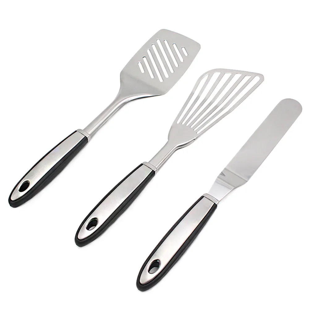 

2022 New Kitchen Plastic Handle Stainless Steel Kitchen Utensils 3 Piece Household Fish Shovel Leak Shovel 3 Piece Color Box Set