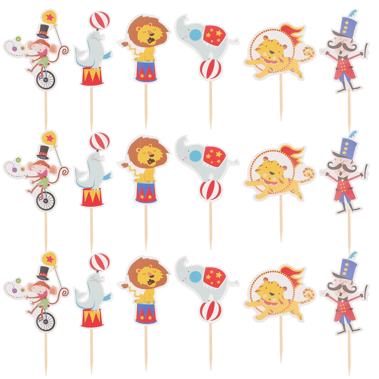 

48 Pcs Circus Cake Insert Animal Topper Monkey Cupcake Toppers Decor Dolphin Bamboo Stick Tiger Baby