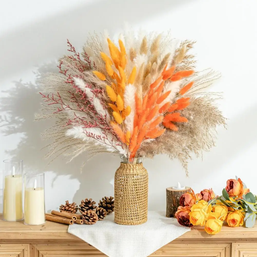 

Dried Grass Home Decoration Reusable Natural Dried Grass Bouquet Non-withering Autumn Plant Reed Leaf Kit for Home Office