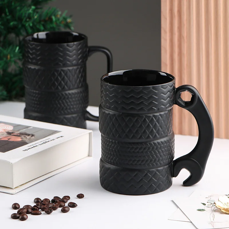 

2022 New 350ml Creative Tire Ceramic Mug Large Capacity Porcelain Coffee Milk Tea Black Cups Novelty Gifts Wrench Mug