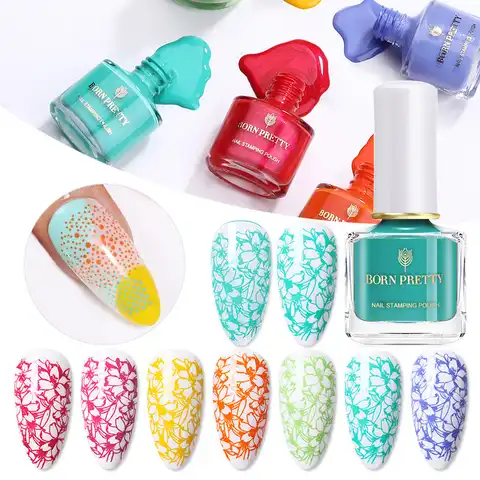 Born Pretty varnish for Stamping Nails, 7 ml, Spring Series of Flowers, Colored bright Lake for nail design, stamping plate, polishing for ...