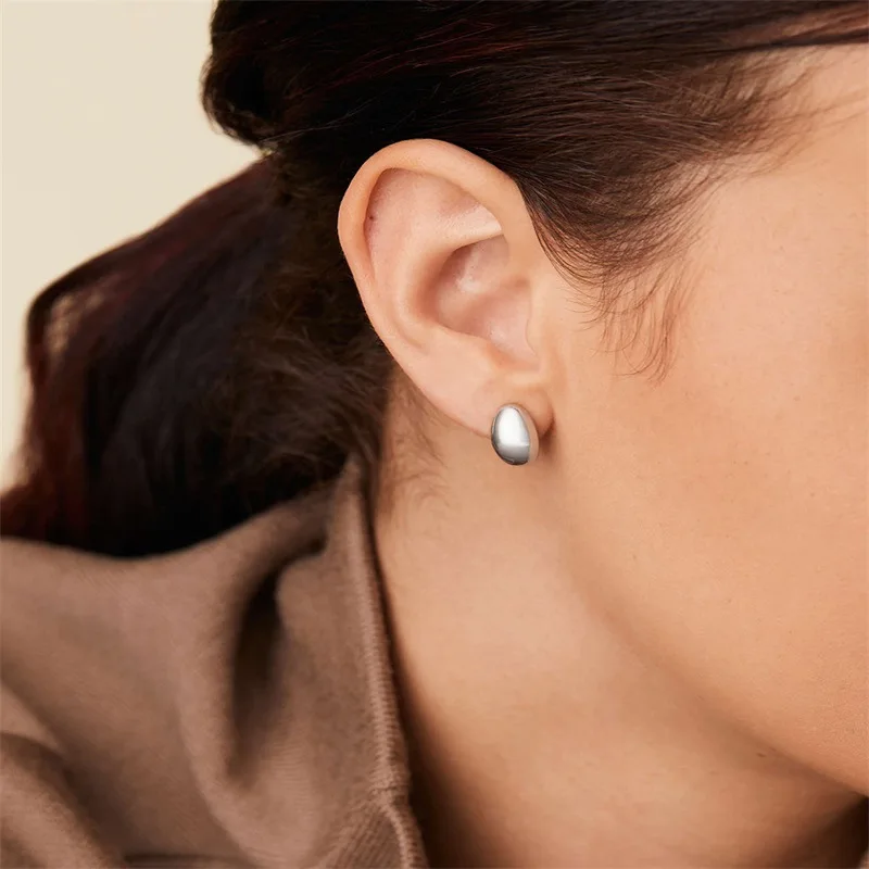 

Fashion Simple Chunky Hoops Earrings for Women Steel Gold Color Earring Jewelry Party Gift Stainless Round Smooth Thick Ear Hoop