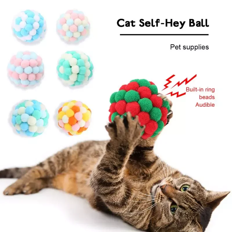 

2022New Pet Supplies Cat Toys Self-excited Ball Funny Cat Ball Plush Bell Ball Multicolor Cat Interactive Toys Stitching Color