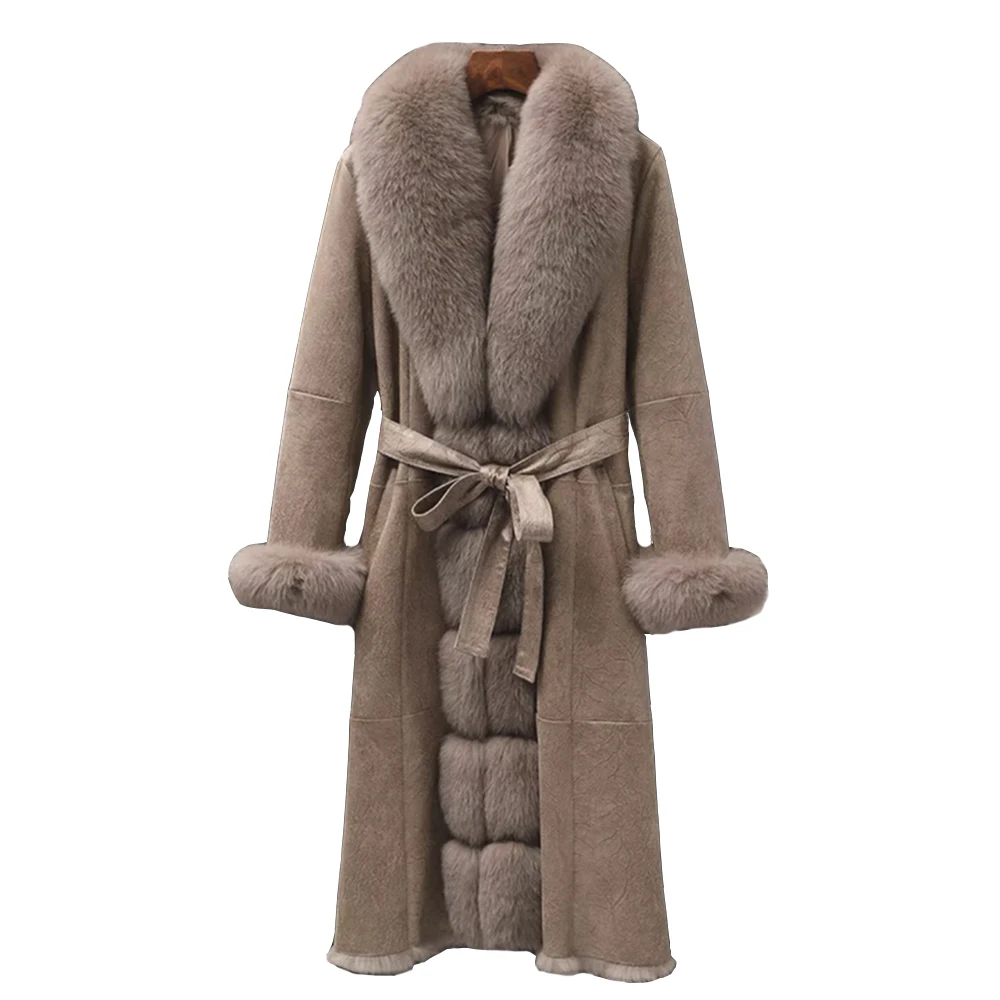 Enlarge Winter Women Genuine Leather Coat With Real Fox Fur Collar Real Rabbit Skin Fur Jackets Thick Warm Female Outerwear Streetwear